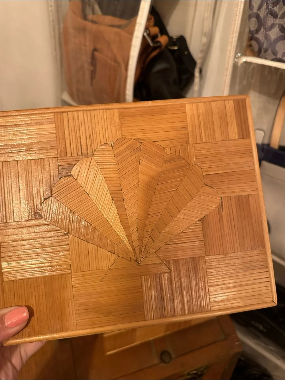 Vintage Bamboo Inlay Decorative Storage Boxes - Set of 2